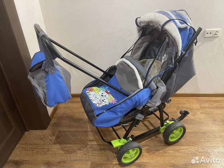 Детские санки коляска с большими колесами