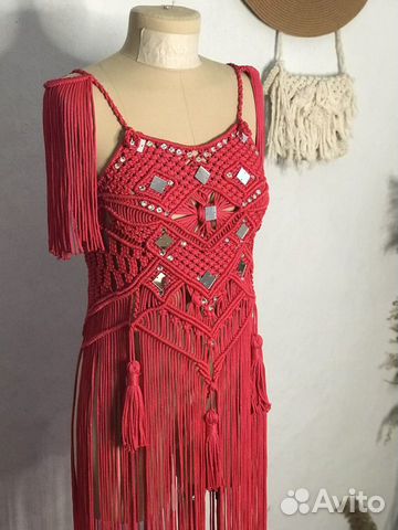 Платье макраме красное