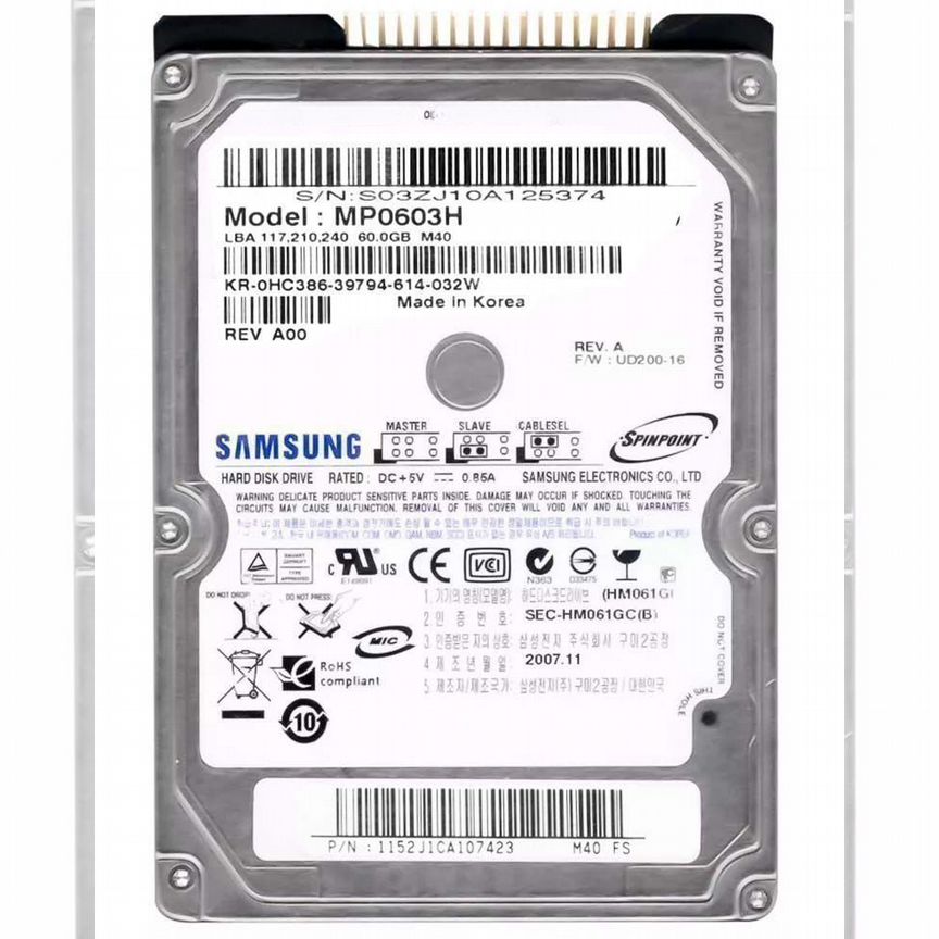 [MP0603H] Жесткий Диск Samsung 60gb Ide 2,5" Hdd Mp0603h