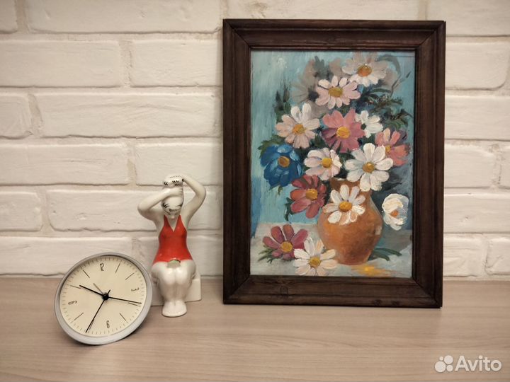 Картина маслом цветы в крынке 1994г