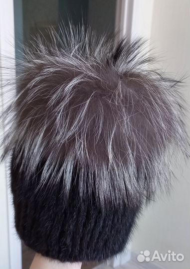 Шапка норковая вязаная женская