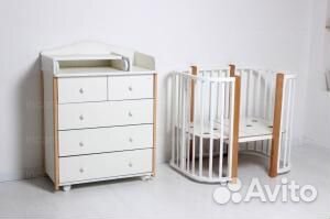 Кроватка-трансформер + комод + 2 матраса