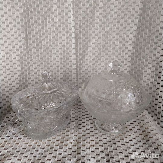 Хрустальная конфетница с крышкой СССР тяжелая