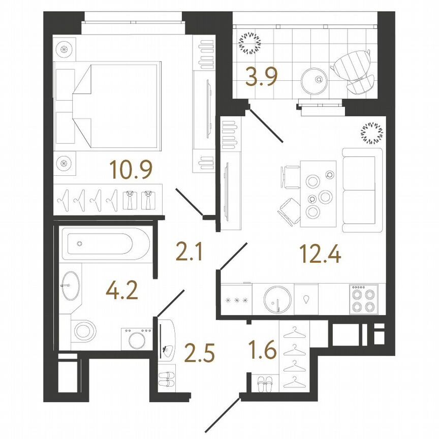 1-к. квартира, 33,6 м², 10/12 эт.