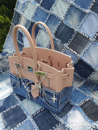 Джинсовая кожаная сумка a'la Birkin30.My Handmade