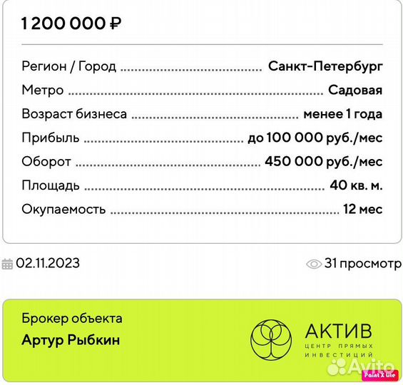 Готовый бизнес. Шаверма в центре СПб