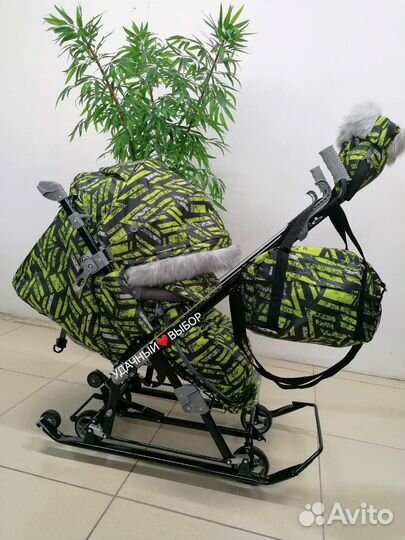 Новые санки-коляска Ника 7-8sк Sport (лимонный)