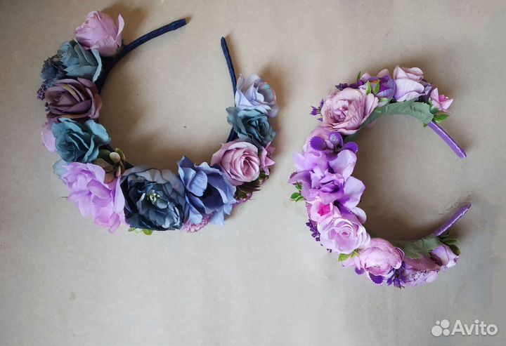 Ободок для выступлений венок на голову синие цветы