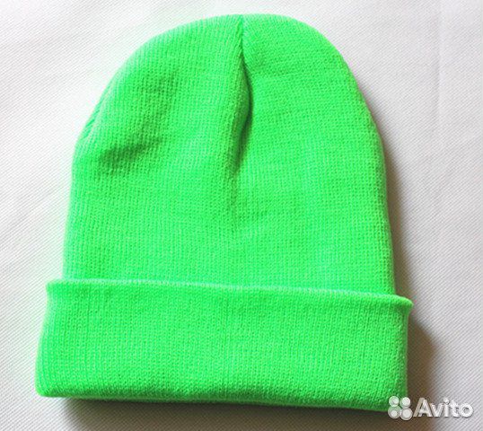 Шапка-бини унисекс флуоресцентная зеленая новая