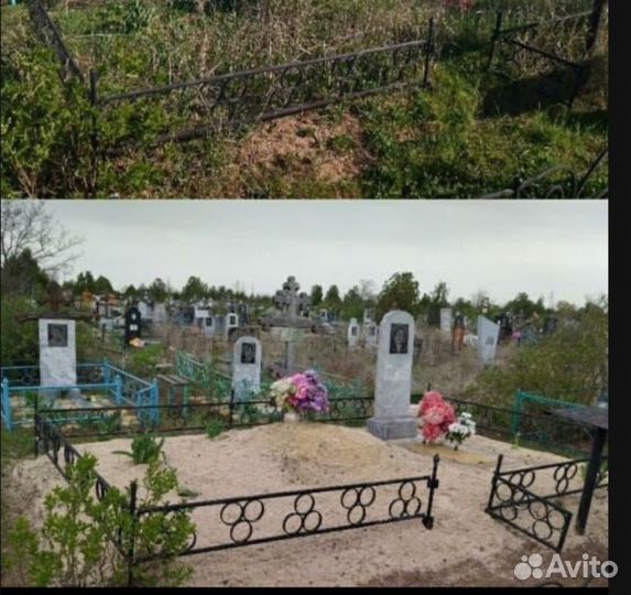 Уборка захоронения на кладбище