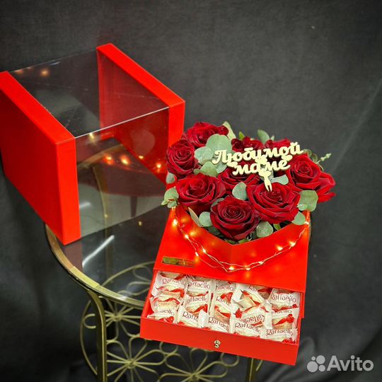 Розы в коробке сердцем