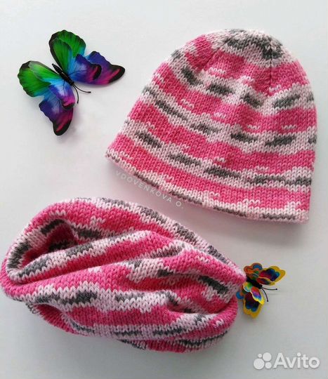 Шапка и снуд для девочки вязаная