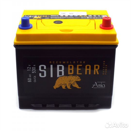 Аккумулятор sibbear asia 65D23L 60 Ач о.п. Hyundai