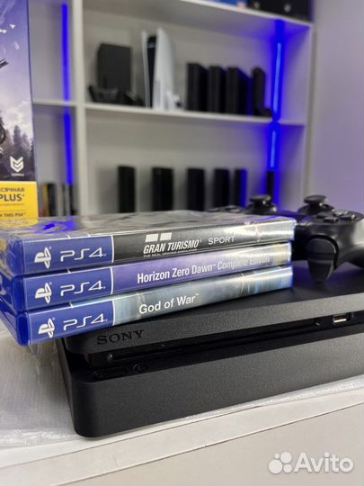 PS4 слим 1тб.Новая ревизия.3 диска.12 мес.гарантии
