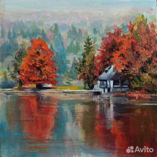 Картина маслом на холсте. Пейзаж с домиком