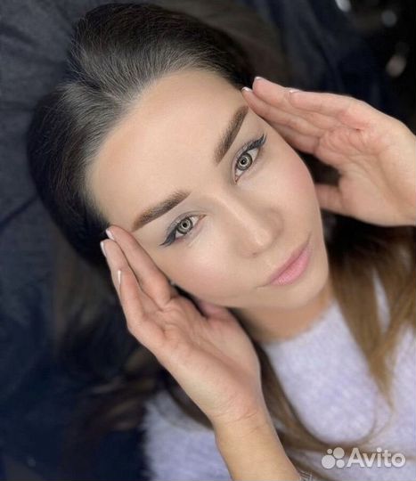 Перманентный макияж пудровые брови, губы