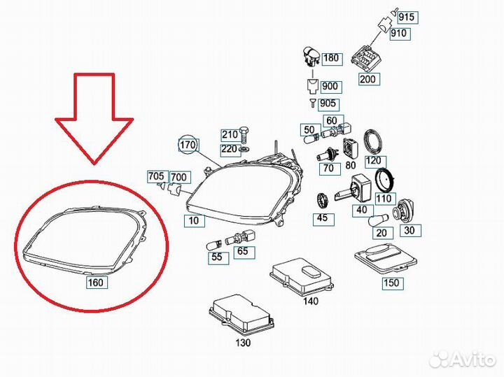 Уплотнитель фары передней ML w164 2005-2008г