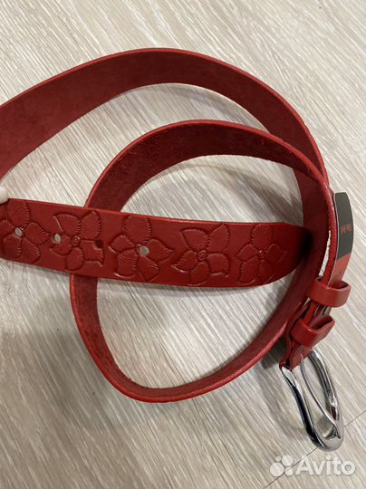 Ремень кожаный натуральный красный