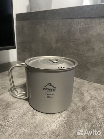 Титановая кружка 600 мл с крышкой туристическая