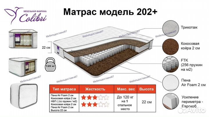 Матрас 70,80,90,120,140,160,180,200 мод.202+