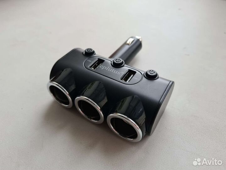 Разветвитель прикуривателя 3 гнезда + 2 USB 3.1A