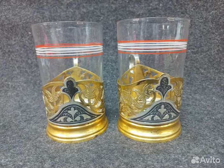 Пара подстаканников, серебро 875, позолота Кубачи