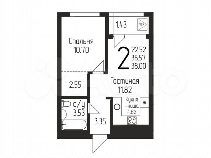 2-к. квартира, 38 м², 13/24 эт.