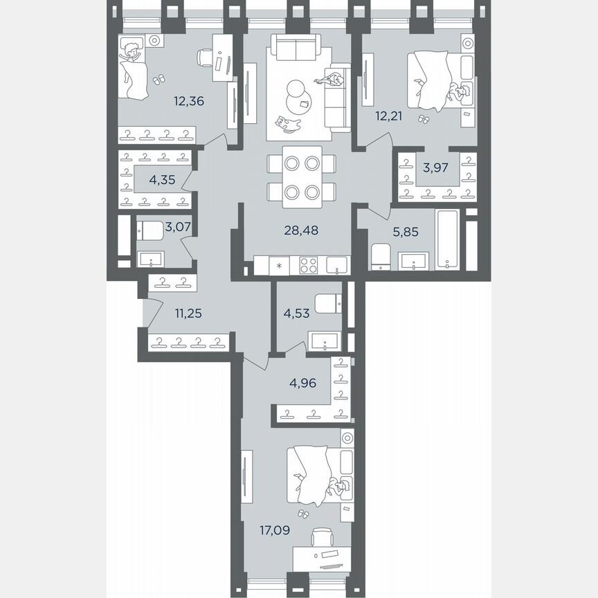 3-к. квартира, 108,1 м², 10/22 эт.