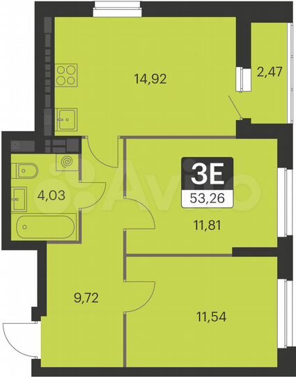 2-к. квартира, 53,3 м², 15/15 эт.