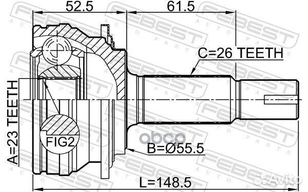 Шрус наружный 23x55x26 toyota yaris ksp90/nlp90