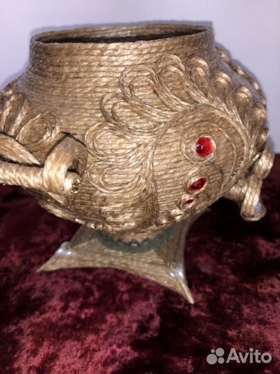 Шкатулка Самовар Ручная работа джут