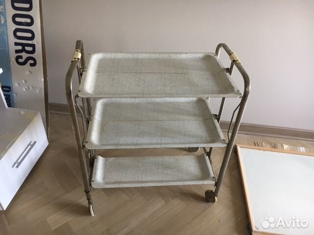 Столик сервировочный винтажный, на колёсах, складн