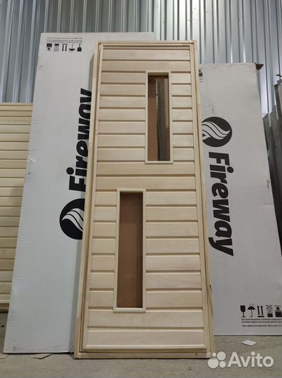 Дверь для Бани липа с 2-мя стеклами (коробка Осина