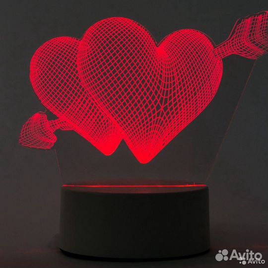 3D Светильник ночник Сердца