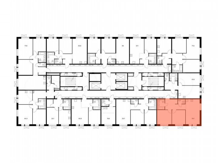 2-к. квартира, 59,2 м², 15/17 эт.