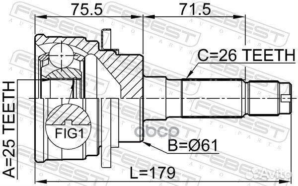 ШРУС наружный 25x61x26 (mazda BT-50 2006) febe