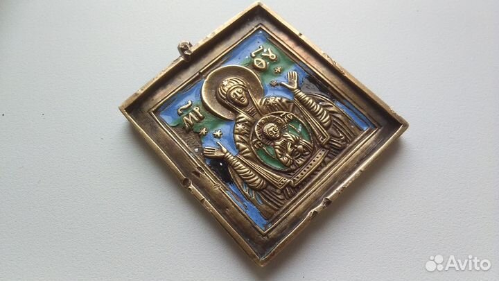 Литая икона Богоматерь Знамение (Оранта) в эмалях