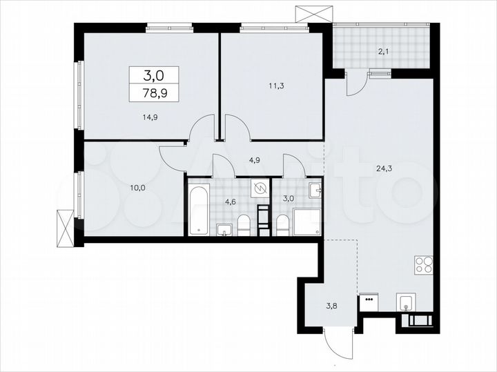 3-к. квартира, 78,9 м², 4/9 эт.