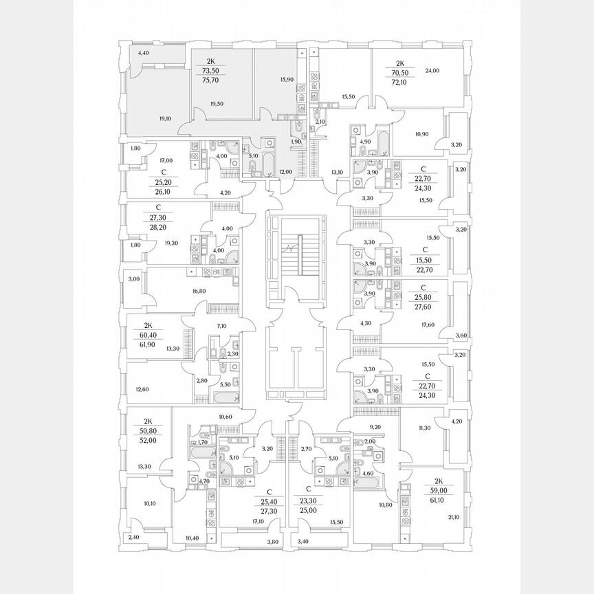 2-к. квартира, 75,7 м², 6/13 эт.