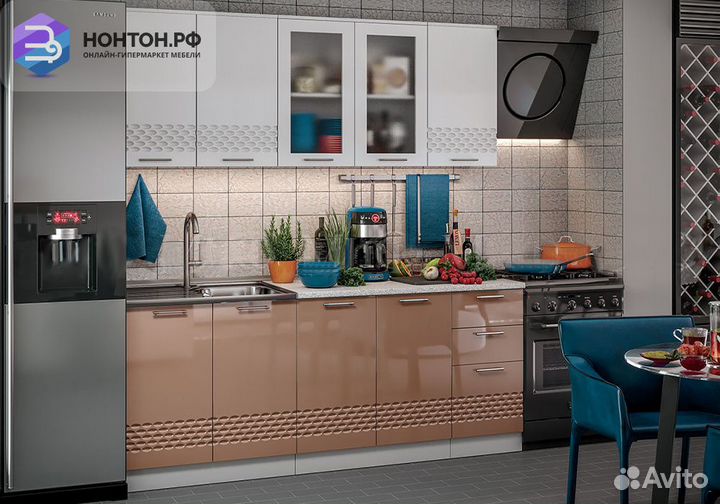 Кухня Волна 2.0 м белый глянец / капучино