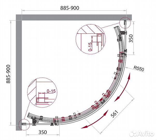 Душ. уголок BelBagno 90cm Хром acqua-r-2-90-c-cr