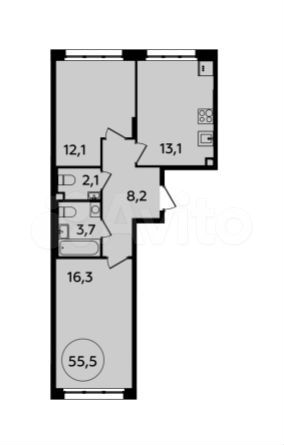 2-к. квартира, 55,5 м², 2/9 эт.