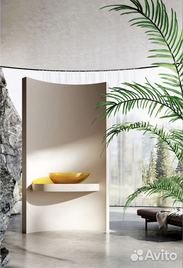 Раковина накладная желтая полиэфирная смола