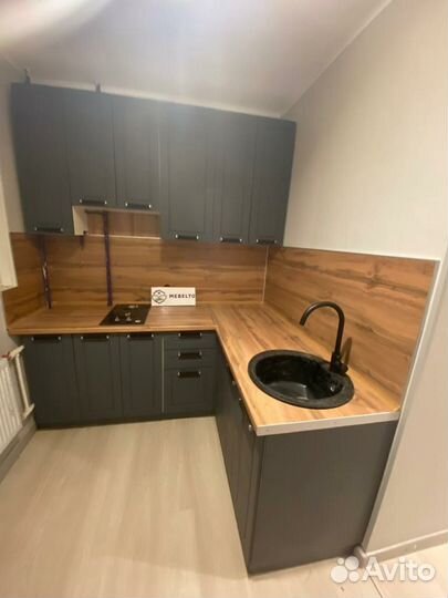 Кухня угловая в студию графит