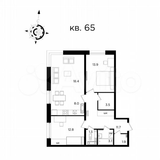 3-к. квартира, 74,6 м², 14/23 эт.