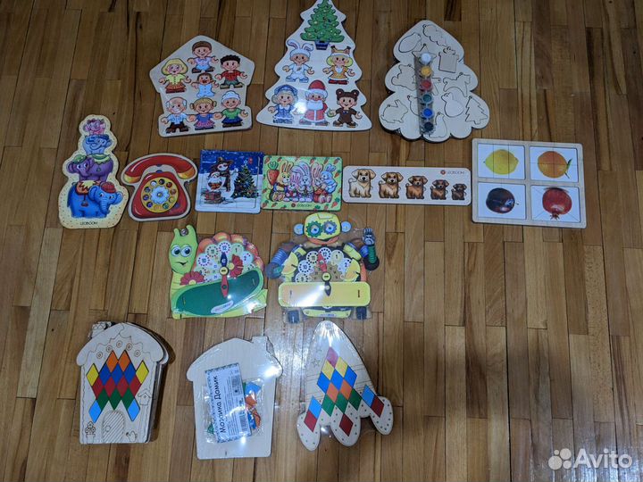 Деревянные пазлы, рамки-вкладыши и магниты новые