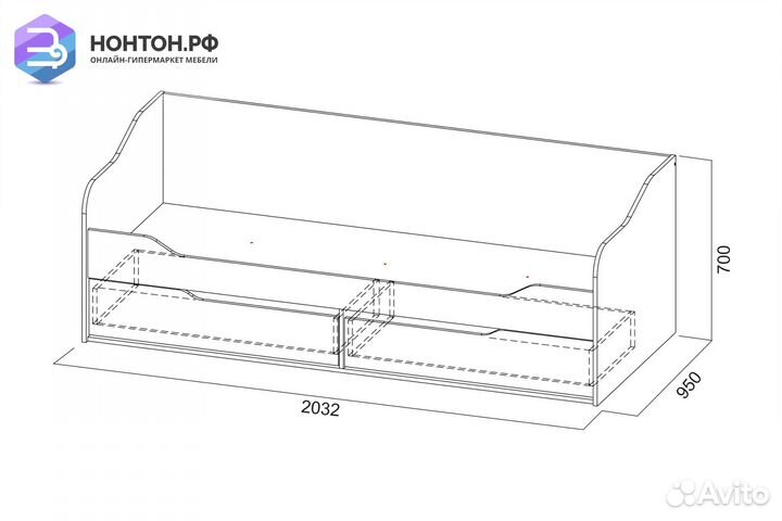 Кровать с ящиками Грей цемент светлый / белый