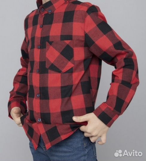 Рубашка на мальчика красно-черн клетка 44, 158-164