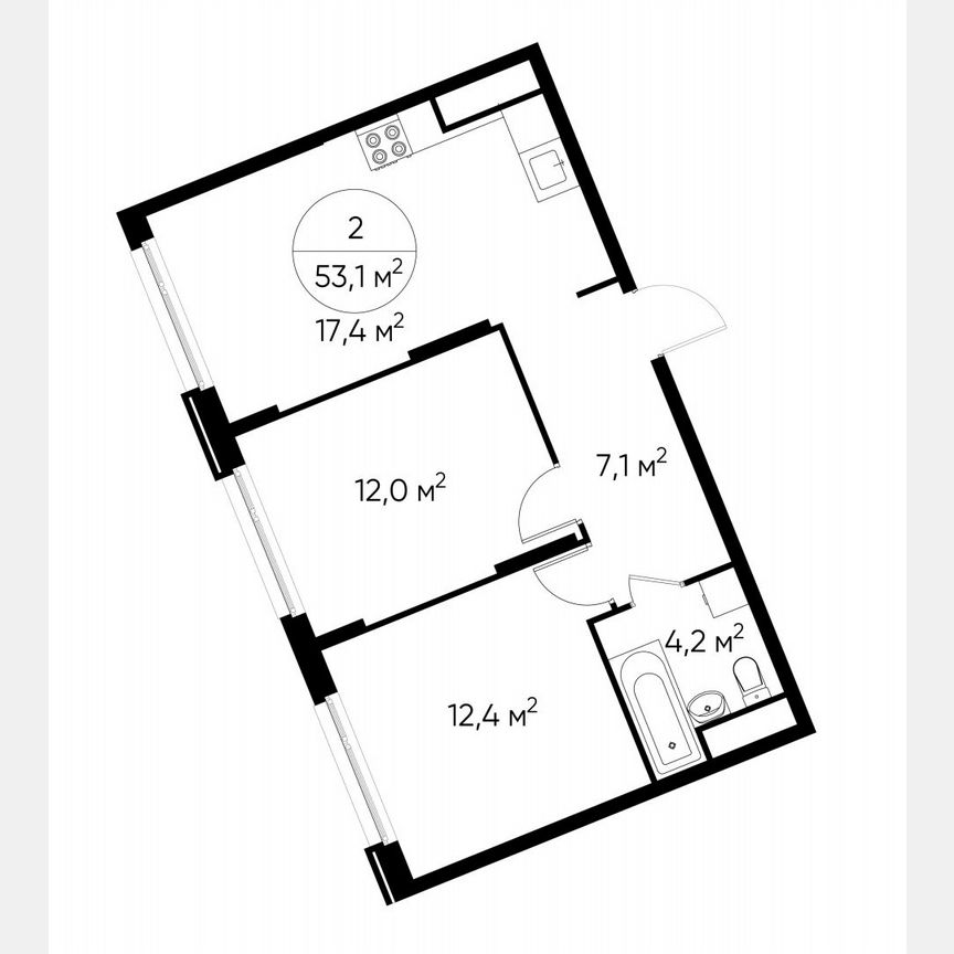 2-к. квартира, 53,1 м², 4/17 эт.
