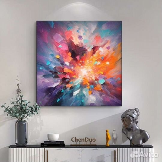 Яркая абстрактная картина маслом Взрыв красок
